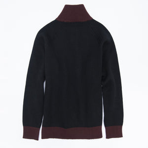 1/4-Zip 3-Ply Sweater - Black / Dark Red