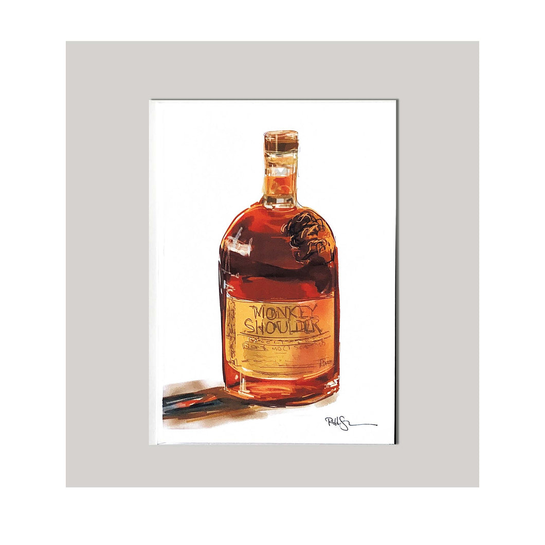 An all occasion greeting card featuring a beautiful whiskey bottle with abstract design. The perfect card for that someone with a 