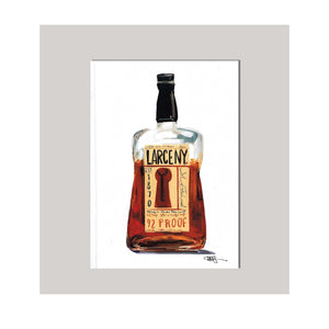 An all occasion greeting card featuring a beautiful whiskey bottle with abstract design. The perfect card for the "devilish" Whisky drinker in your life! "Larceny"  5" x 7" - note card. Brown Gold Whiskey Whimsical Cute Fun Greeting Card Celebration Card Wholesome Card Happy Card Abstract Design Card Cute Card Fun Card Birthday Card Holiday Card Special Card Special Occasion Card Graphic Design Card
