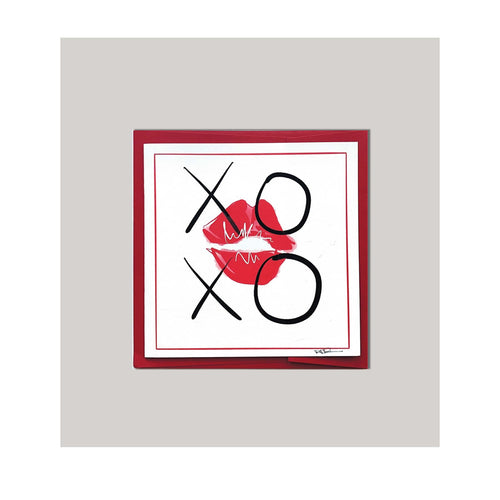An all occasion greeting card featuring a beautiful hugs & kisses xoxo and lips in abstract design .Card to send 