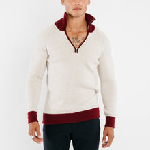 Load image into Gallery viewer, 1/4-Zip 3-Ply Sweater - Oatmeal / Dark Red