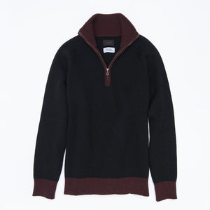 1/4-Zip 3-Ply Sweater - Black / Dark Red